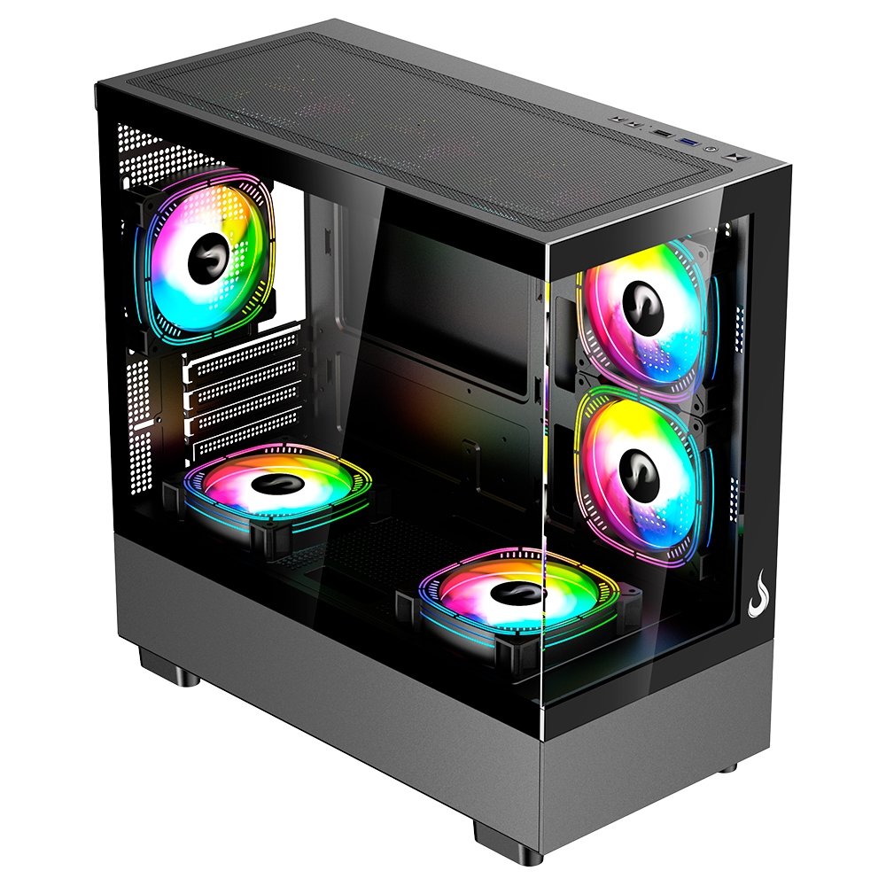 Gabinete Gamer Rise Mode Crystal Glass 03, Mid Tower, Lateral e Frontal em vidro, Preto - RM-CA-CY-03-FB Gabinete Gamer Rise Mode Crystal Glass 03, Mid Tower, Lateral e Frontal em vidro, Preto - RM-CA-CY-03-FB