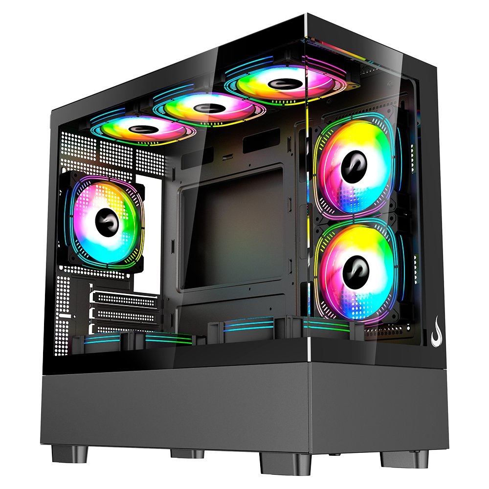 Gabinete Gamer Rise Mode Crystal Glass 03, Mid Tower, Lateral e Frontal em vidro, Preto - RM-CA-CY-03-FB Gabinete Gamer Rise Mode Crystal Glass 03, Mid Tower, Lateral e Frontal em vidro, Preto - RM-CA-CY-03-FB