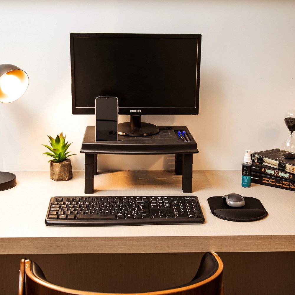 Suporte Ergonômico para Monitor e Notebook Reliza Ergonew 3, Ajuste com 3 Níveis de Altura, Preto - 11379