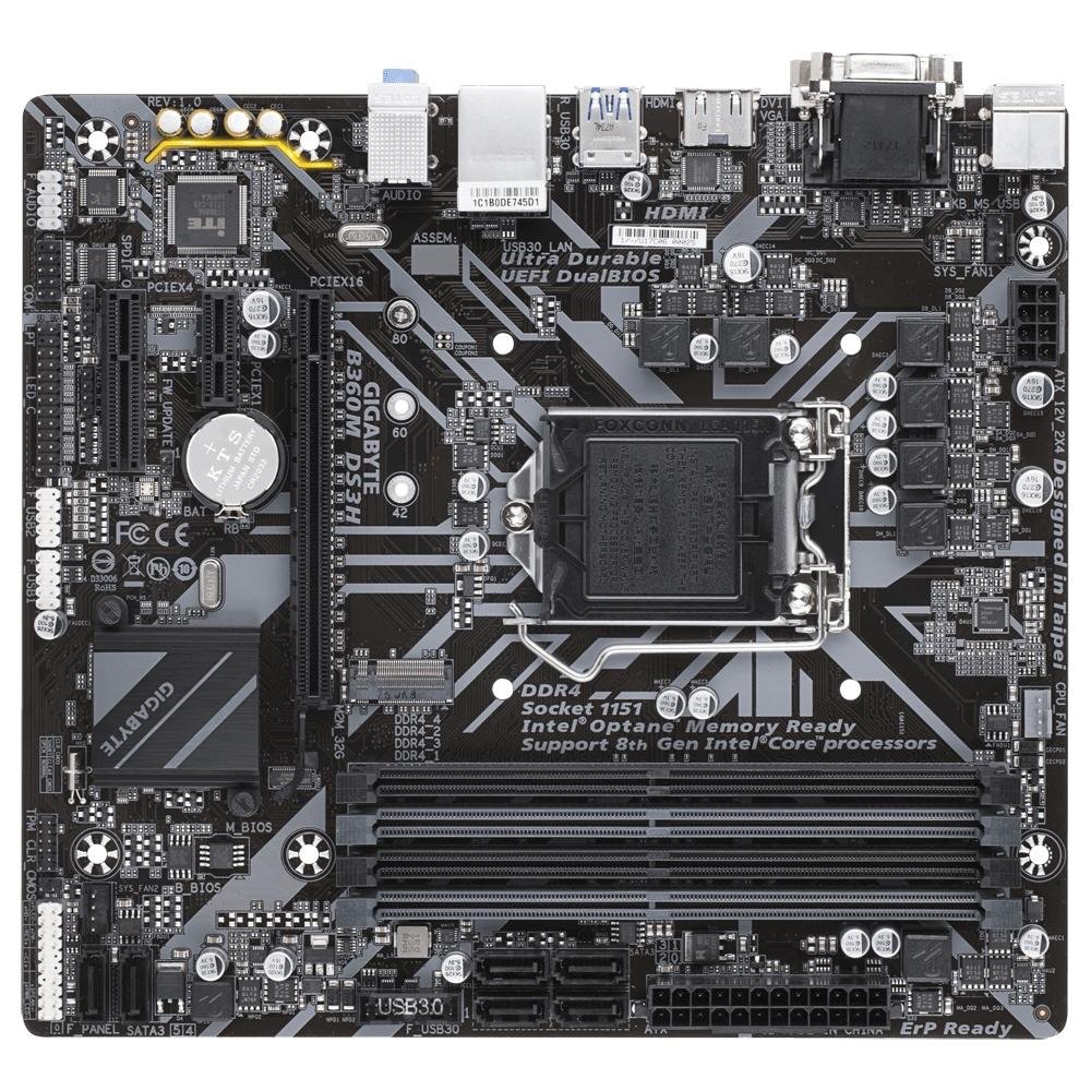 Placa-Mãe Gigabyte B360M DS3H, Intel LGA 1151, mATX, DDR4, Preto - B360M DS3H Placa-Mãe Gigabyte B360M DS3H, Intel LGA 1151, mATX, DDR4, Preto - B360M DS3H