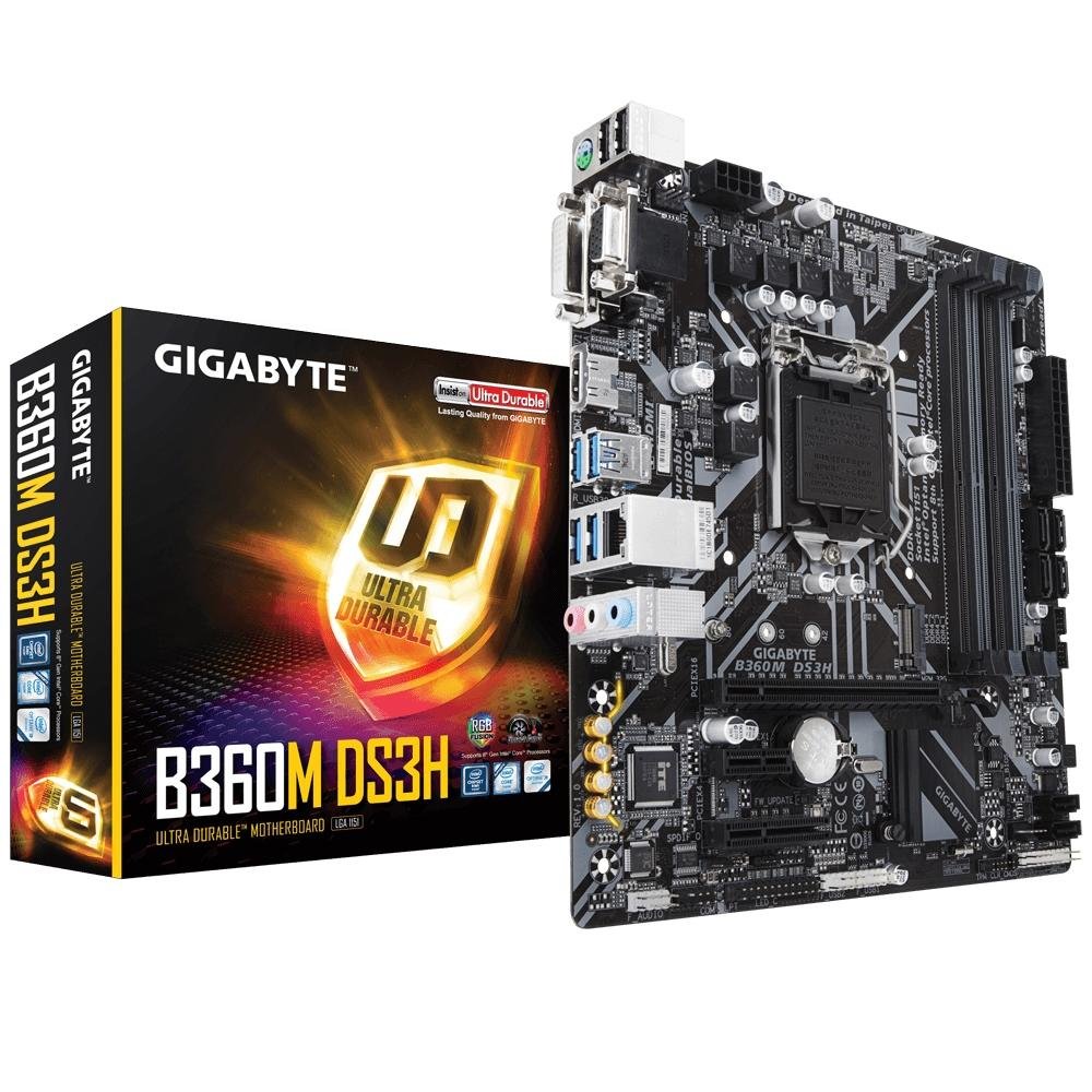 Placa-Mãe Gigabyte B360M DS3H, Intel LGA 1151, mATX, DDR4, Preto - B360M DS3H Placa-Mãe Gigabyte B360M DS3H, Intel LGA 1151, mATX, DDR4, Preto - B360M DS3H