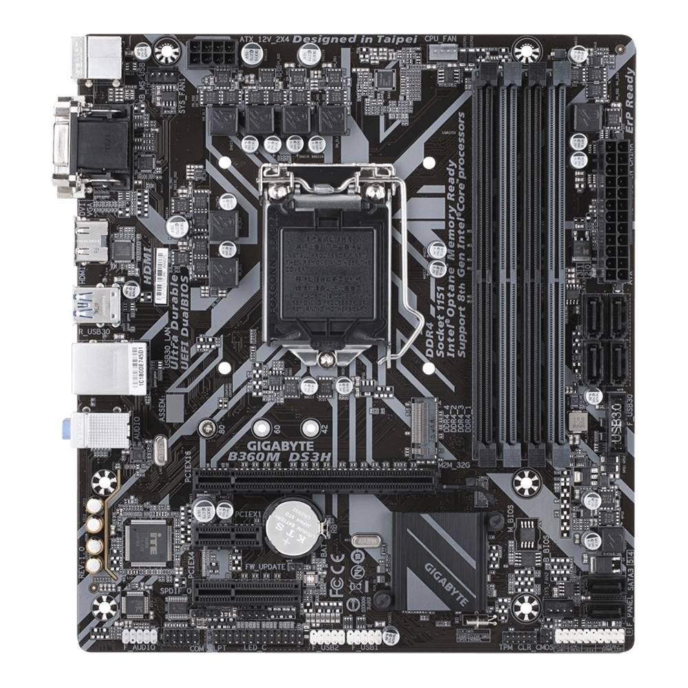 Placa-Mãe Gigabyte B360M DS3H, Intel LGA 1151, mATX, DDR4, Preto - B360M DS3H Placa-Mãe Gigabyte B360M DS3H, Intel LGA 1151, mATX, DDR4, Preto - B360M DS3H