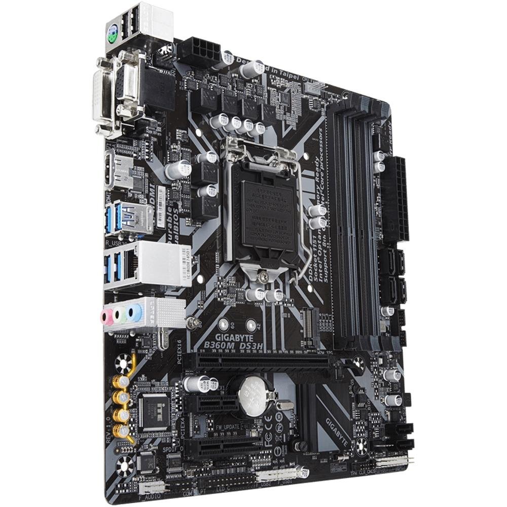 Placa-Mãe Gigabyte B360M DS3H, Intel LGA 1151, mATX, DDR4, Preto - B360M DS3H Placa-Mãe Gigabyte B360M DS3H, Intel LGA 1151, mATX, DDR4, Preto - B360M DS3H