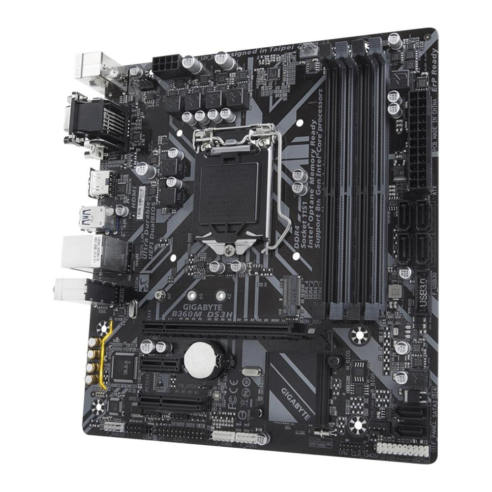 Placa-Mãe Gigabyte B360M DS3H, Intel LGA 1151, mATX, DDR4, Preto - B360M DS3H Placa-Mãe Gigabyte B360M DS3H, Intel LGA 1151, mATX, DDR4, Preto - B360M DS3H
