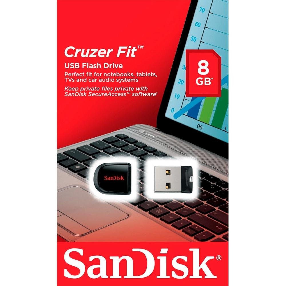 Pen Drive SanDisk Cruzer Fit 8GB USB 3.0 Preto - SDCZ33-008G-B35 Pen Drive SanDisk Cruzer Fit 8GB USB 3.0 Preto - SDCZ33-008G-B35