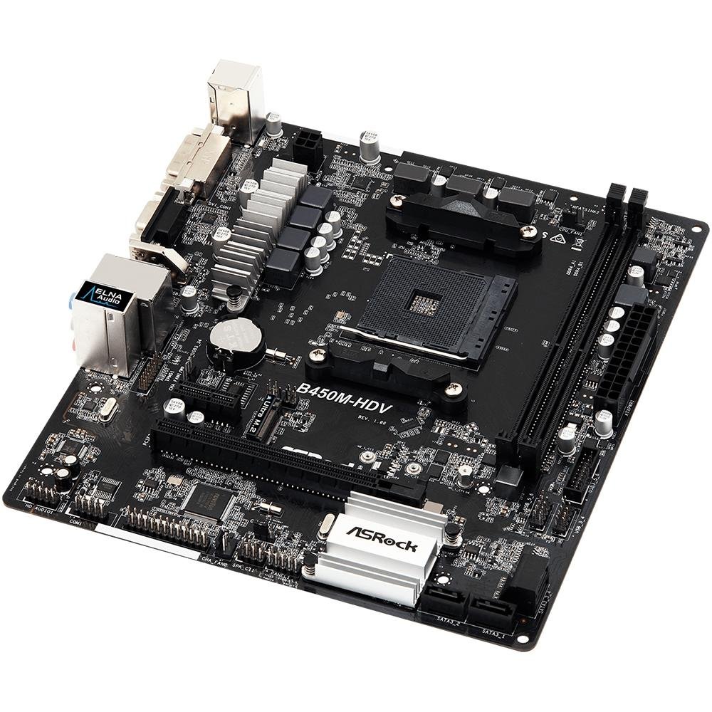 Placa-Mãe ASRock B450M-HDV, AMD AM4, mATX, DDR4 Placa-Mãe ASRock B450M-HDV, AMD AM4, mATX, DDR4