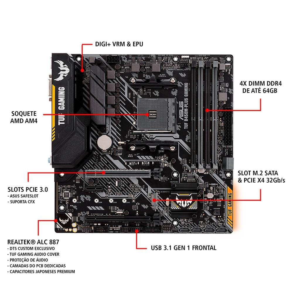 Placa-Mãe Asus para AMD AM4 TUF B450M-PLUS GAMING| KaBuM!