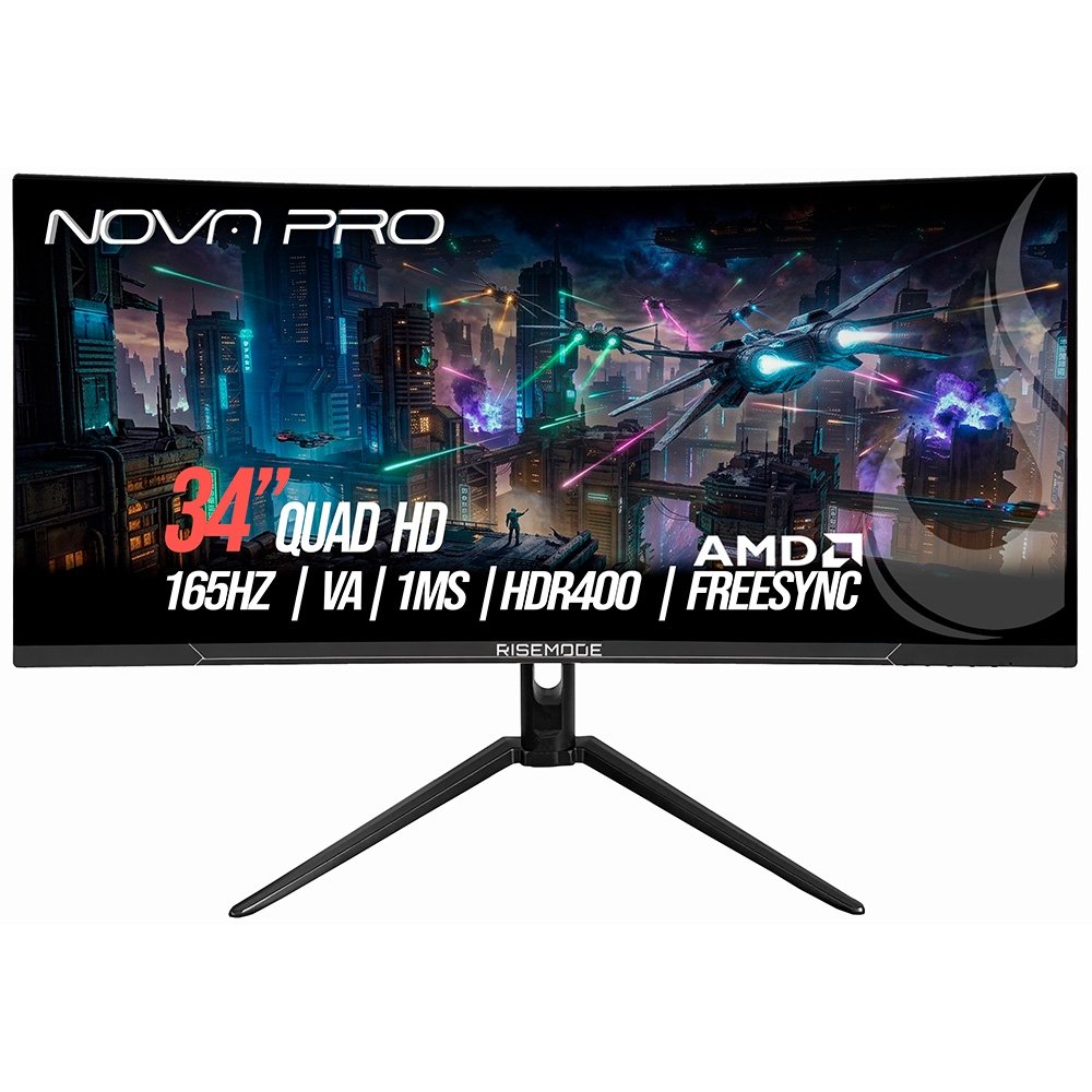 Monitor Gamer Curvo Rise Mode 34", 4K, 165Hz, 1ms, VA, HDMI e DisplayPort, Altura Ajustável, Som Integrado, Preto - RM-MONV01-34C1652K-B Monitor Gamer Curvo Rise Mode 34", 4K, 165Hz, 1ms, VA, HDMI e DisplayPort, Altura Ajustável, Som Integrado, Preto - RM-MONV01-34C1652K-B