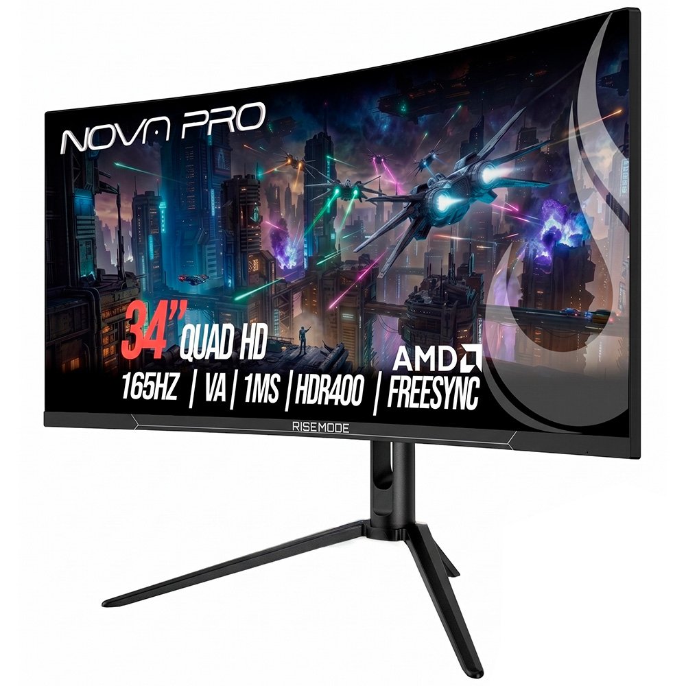 Monitor Gamer Curvo Rise Mode 34", 4K, 165Hz, 1ms, VA, HDMI e DisplayPort, Altura Ajustável, Som Integrado, Preto - RM-MONV01-34C1652K-B Monitor Gamer Curvo Rise Mode 34", 4K, 165Hz, 1ms, VA, HDMI e DisplayPort, Altura Ajustável, Som Integrado, Preto - RM-MONV01-34C1652K-B
