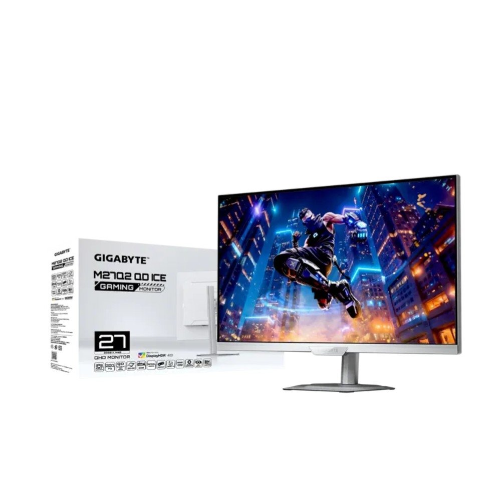 Monitor Gamer Gigabyte 27", QHD, 200Hz, 1ms, IPS, Adaptive-Sync, G-Sync, HDR 400, USB-C, Altura Ajustável, Branco - M27Q2 QD ICE