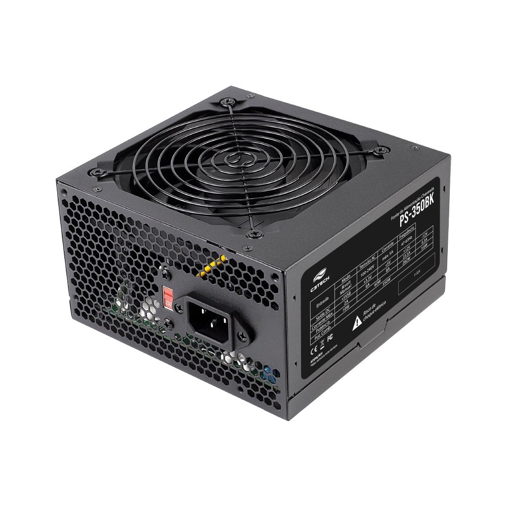 Fonte C3Tech PS-350BK, 350W, ATX, Sem Cabo, Preto - PS-350BK
