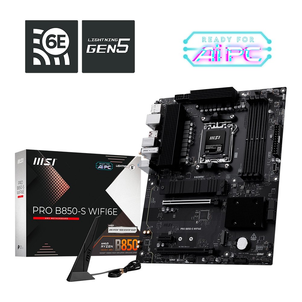 Placa-Mãe MSI PRO B850-S WiFi 6E, AMD AM5, ATX, DDR5 - PROB850SWIFI6E