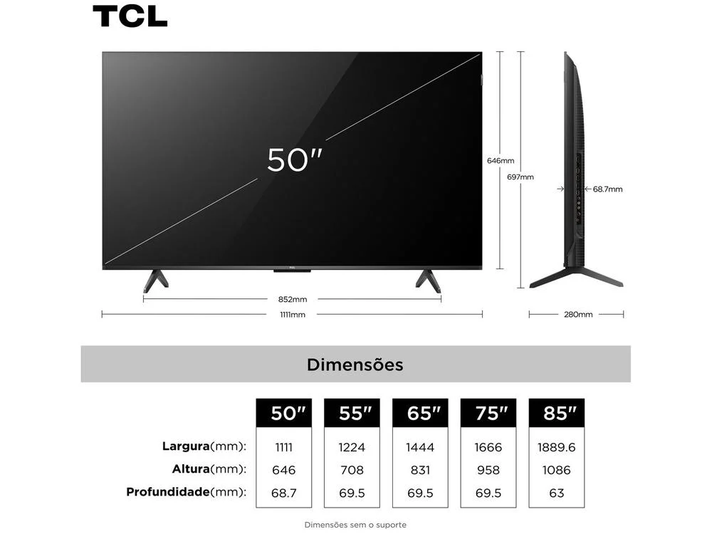 Smart TV 50"" TCL 4K UHD QLED 50P7K Google TV AiPQ Google Assistente 3 HDMI - view 7