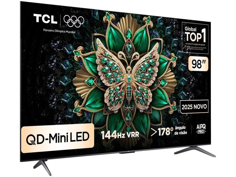 Smart TV 98" TCL UHD 4K MINILED 98C6K 120Hz Google TV AiPQ Pro Google Assistente 4 HDMI 2 USB