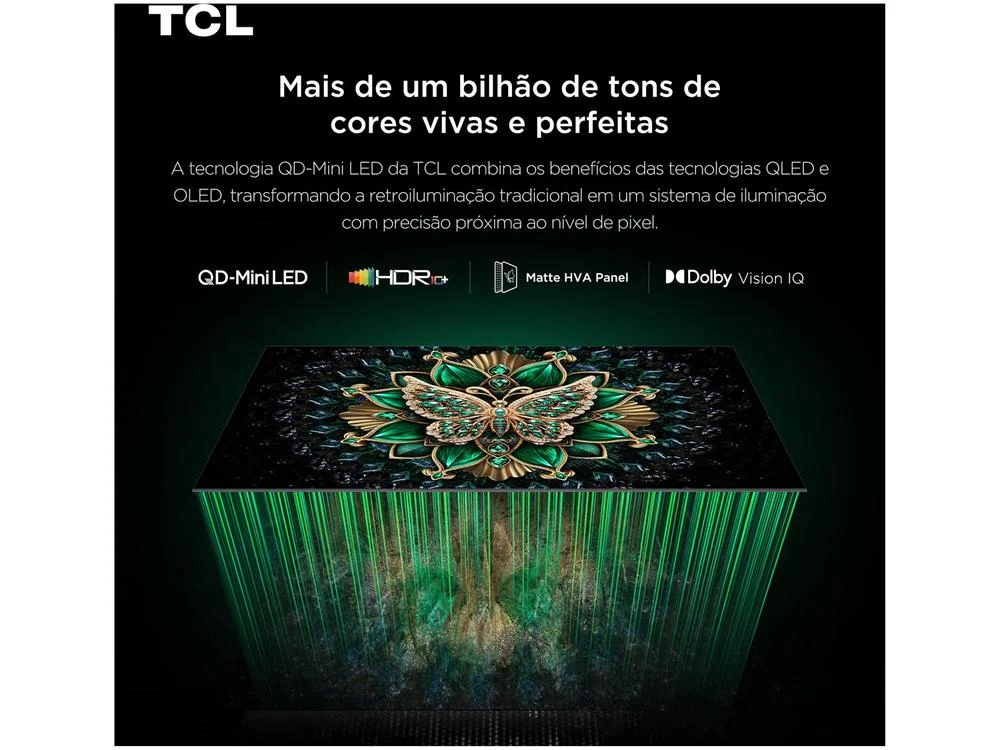 Smart TV 98" TCL UHD 4K MINILED 98C6K 120Hz Google TV AiPQ Pro Google Assistente 4 HDMI 2 USB