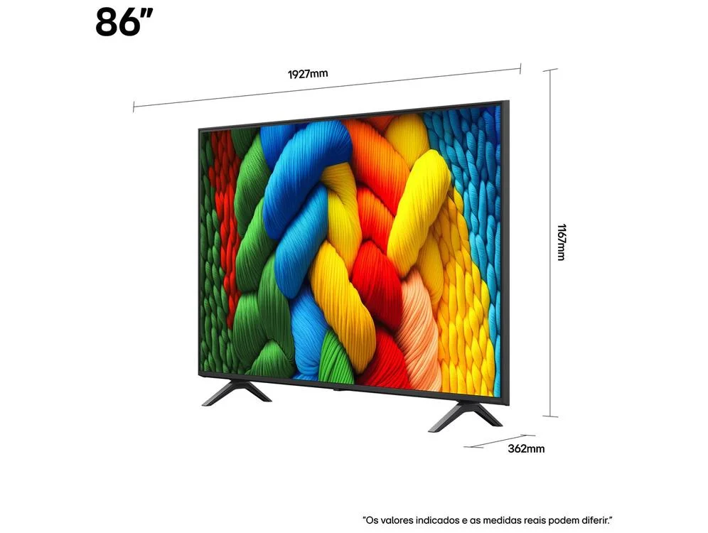 Smart TV 86" LG 4K Ultra HD NANO 86NANO80ASA webOS 25 ?7 AI Processor 4K Gen8 Alexa 3 HDMI 2 USB Smart TV 86" LG 4K Ultra HD NANO 86NANO80ASA webOS 25 ?7 AI Processor 4K Gen8 Alexa 3 HDMI 2 USB