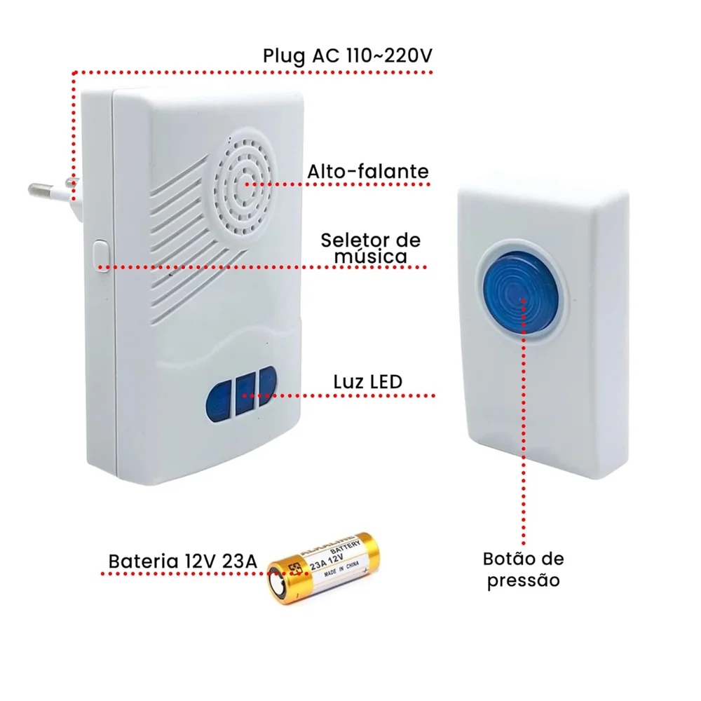 Campainha Sem Fio Com Pilha Alcance 10 Metros Altomex Db-103 / Ml-a18 Campainha Sem Fio Com Pilha Alcance 10 Metros Altomex Db-103 / Ml-a18