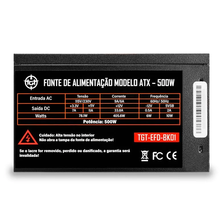 Fonte Tgt Enfield 500w Atx 2.31 Bivolt 12v Preto - Tgt-efd-bk01