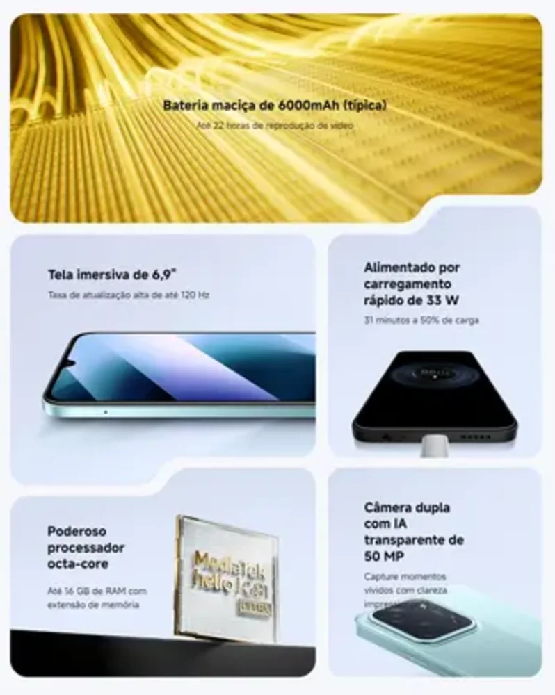 "Celular Xiaomi Poco C85 De 128GB 6gb Ram De 6.9"" Camera 50mp 13mp - Preto (global)" - view 3