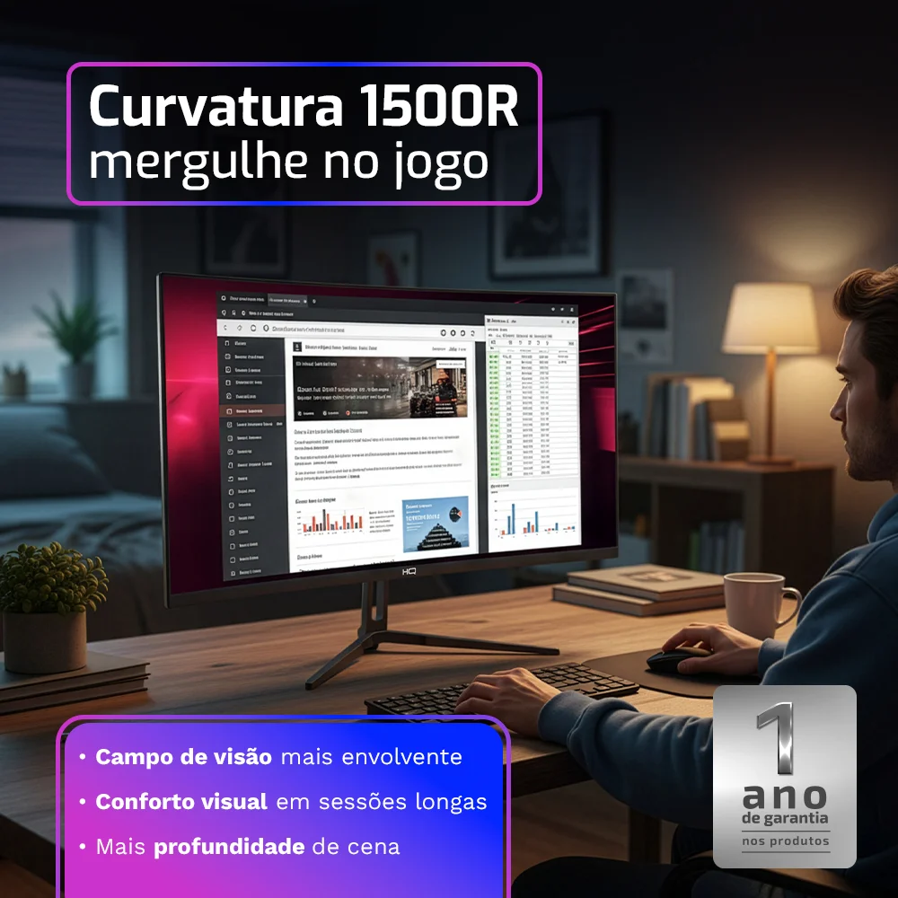 Monitor Gamer Hq Ultra 32" Curvo 1ms, 180hz, Quad Hd (qhd) - 2560x1440, Amd Freesync, HDMI, Dp, Hq32c180