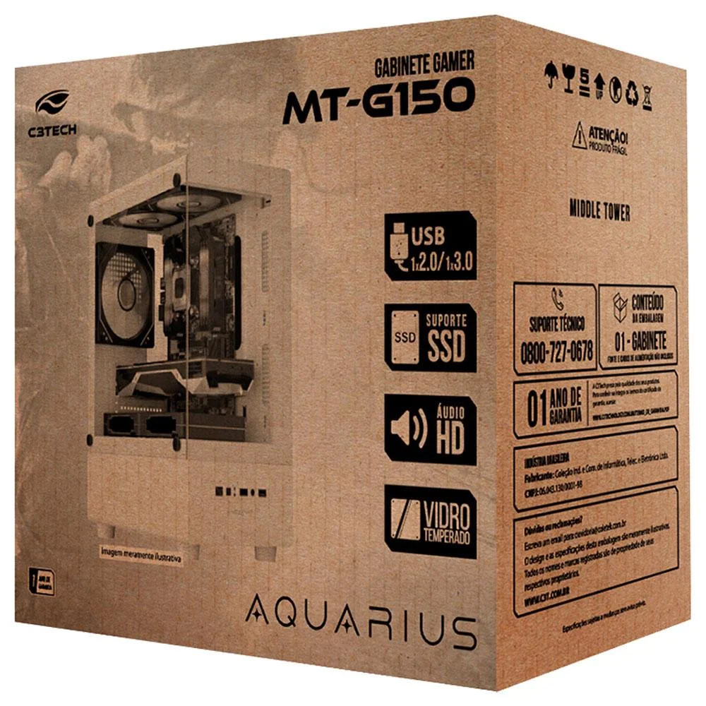 Gabinete Gamer, C3tech, Aquarius, Sem Fonte, Gaming, Vidro Temperado Frontal E Lateral, Portas Usb 3.0, Usb 2.0 E Entrada De Áudio, Branco - Mt-g150wh Gabinete Gamer, C3tech, Aquarius, Sem Fonte, Gaming, Vidro Temperado Frontal E Lateral, Portas Usb 3.0, Usb 2.0 E Entrada De Áudio, Branco - Mt-g150wh