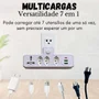 Filtro De Linha Benjamin Adaptador Universal 2 Usb Rapido 1 Tipo C Com Tomada Internacional E 3 Tomada 3p Bivolt - Preto