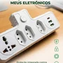 Filtro De Linha Benjamin Adaptador Universal 2 Usb Rapido 1 Tipo C Com Tomada Internacional E 3 Tomada 3p Bivolt - Preto