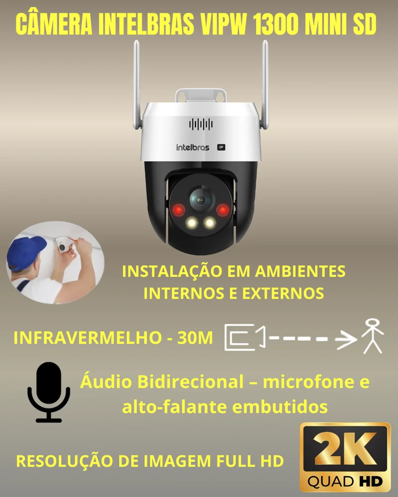Kit 2 Câmeras Ip Wi-fi Intelbras Vipw 1300 Mini Sd Speed Dome