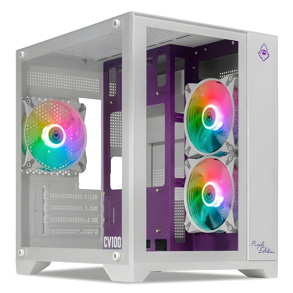 Gabinete Gamer Mancer Cv100, 3 Fans, S/fonte, Mid Tower, Lateral De Vidro, Purple Edition, Branco - Mcr-cv100-pew Gabinete Gamer Mancer Cv100, 3 Fans, S/fonte, Mid Tower, Lateral De Vidro, Purple Edition, Branco - Mcr-cv100-pew