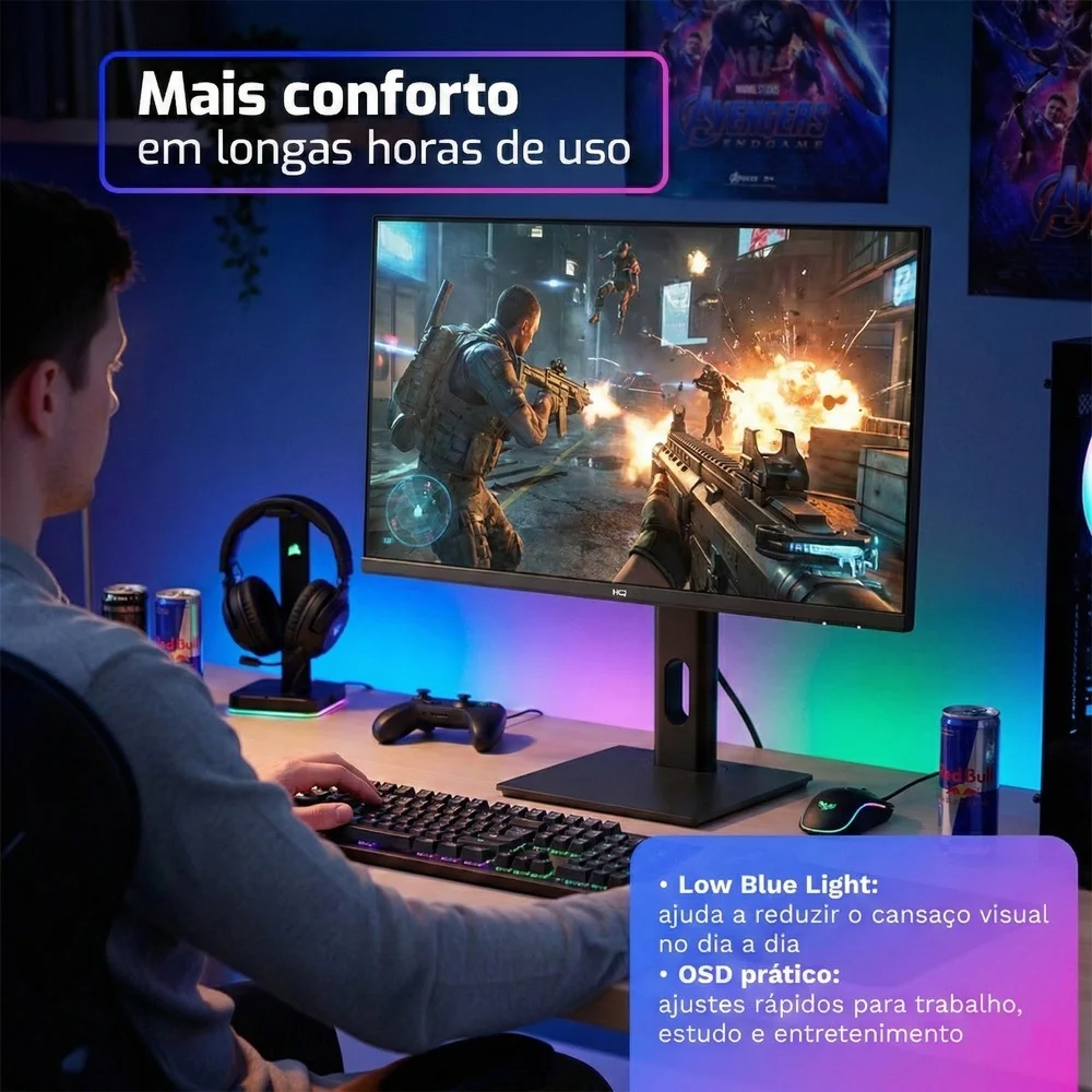 Monitor Gamer Hq 27”, Ips, 1ms, Qhd 2560x1440, Ergonômico, Ajuste De Altura E Rotação, HDMI, Dp,vesa, Frameless Hq27aj75g - foto 5