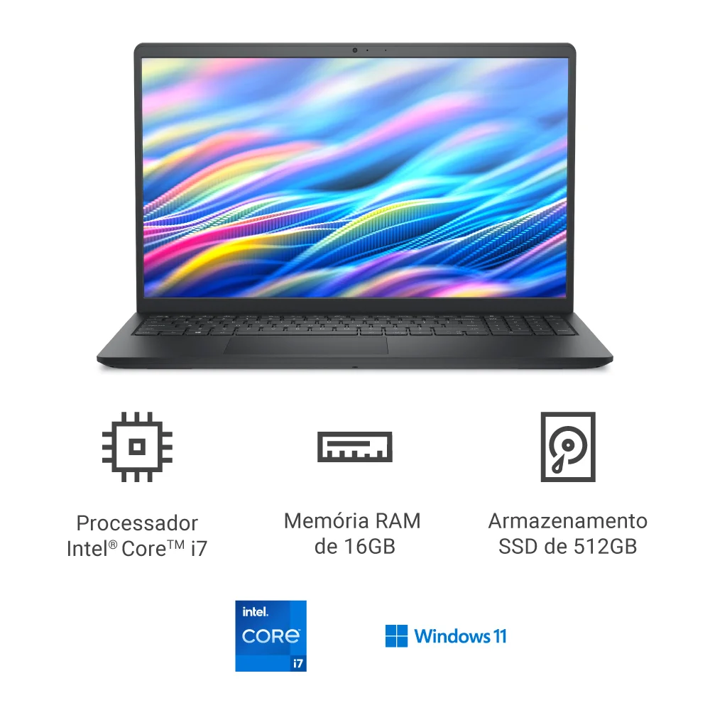 Notebook Dell 15 I Dc15-i71355u-m90 15.6" Full Hd 13ª Gen Intel Core i7 16gb 512gb SSD Win 11 Preto Carbono Notebook Dell 15 I Dc15-i71355u-m90 15.6" Full Hd 13ª Gen Intel Core i7 16gb 512gb SSD Win 11 Preto Carbono
