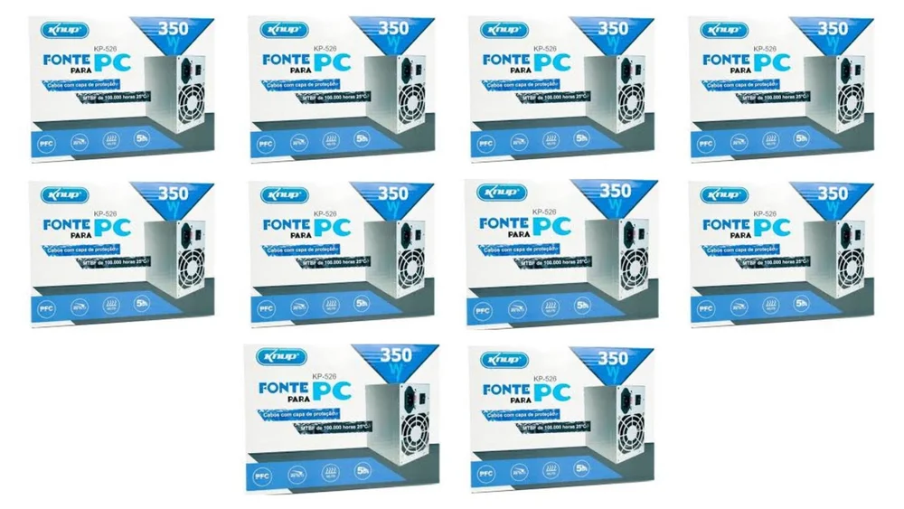 Kit Fonte Atx 350w Knup Kp-526 Com Cabo - Caixa 10 Unid Kit Fonte Atx 350w Knup Kp-526 Com Cabo - Caixa 10 Unid