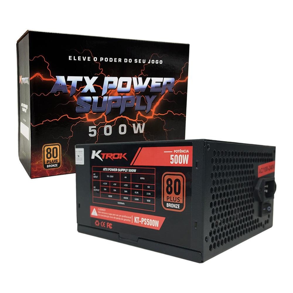 Fonte Ktrok 500W 80 Plus Bronze Preto KaBuM