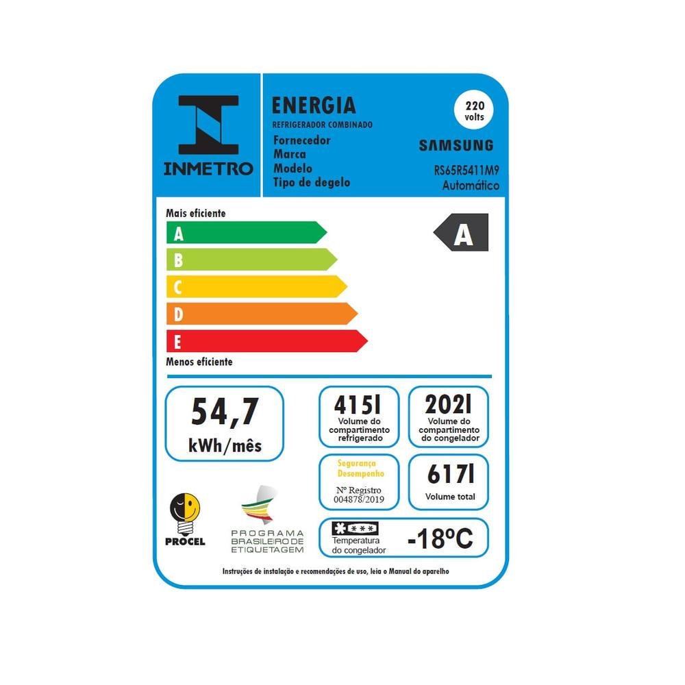 Geladeira Samsung Side By Side, 617L, Frost Free, Inverter, 2 Portas, Água na Porta, 127V, Inox Look - Rs65r5411m9 Geladeira Samsung Side By Side, 617L, Frost Free, Inverter, 2 Portas, Água na Porta, 127V, Inox Look - Rs65r5411m9