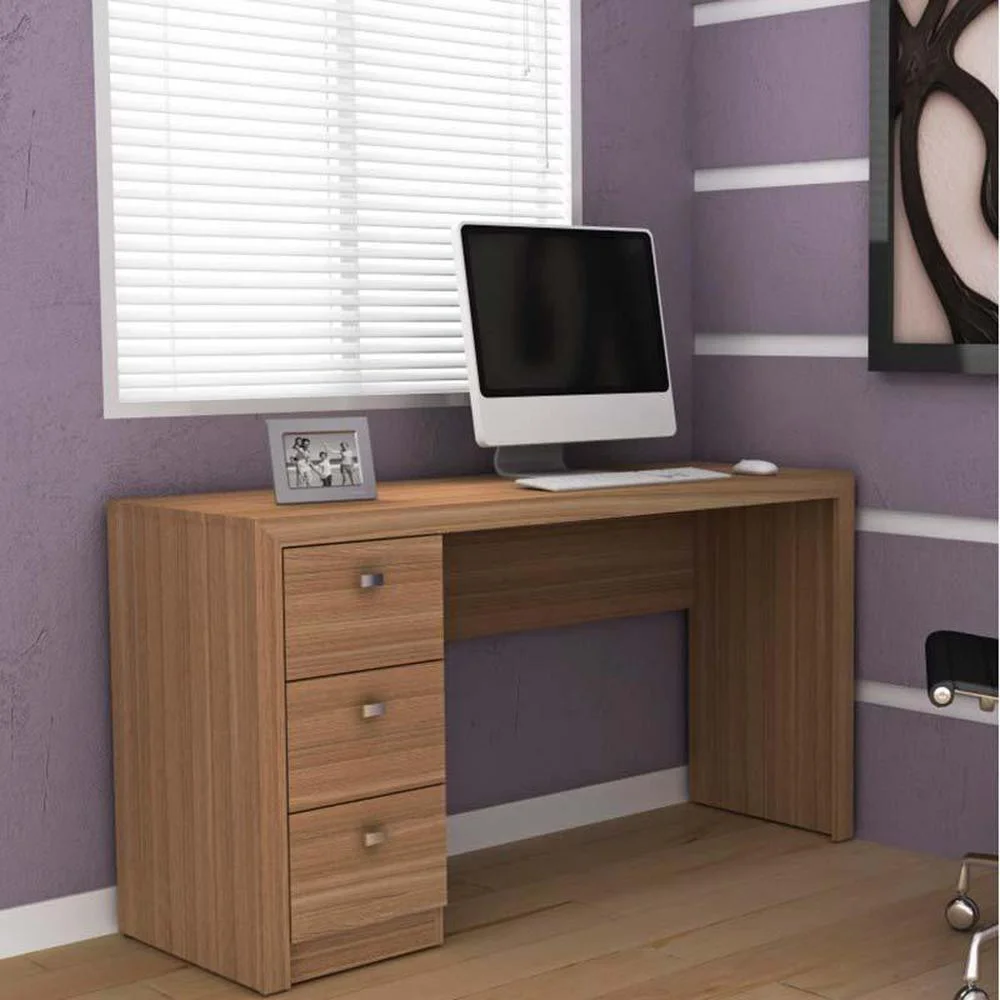 Mesa Tecno Mobili Para Computador Com 3 Gavetas, Amendoa - ME4102 Mesa Tecno Mobili Para Computador Com 3 Gavetas, Amendoa - ME4102