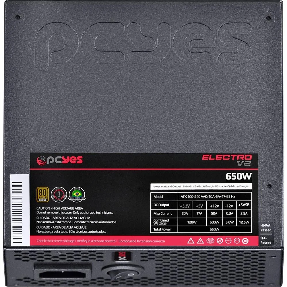 Fonte Pcyes Electro V2, 650W, 80 Plus Bronze, PFC Ativo Fonte Pcyes Electro V2, 650W, 80 Plus Bronze, PFC Ativo