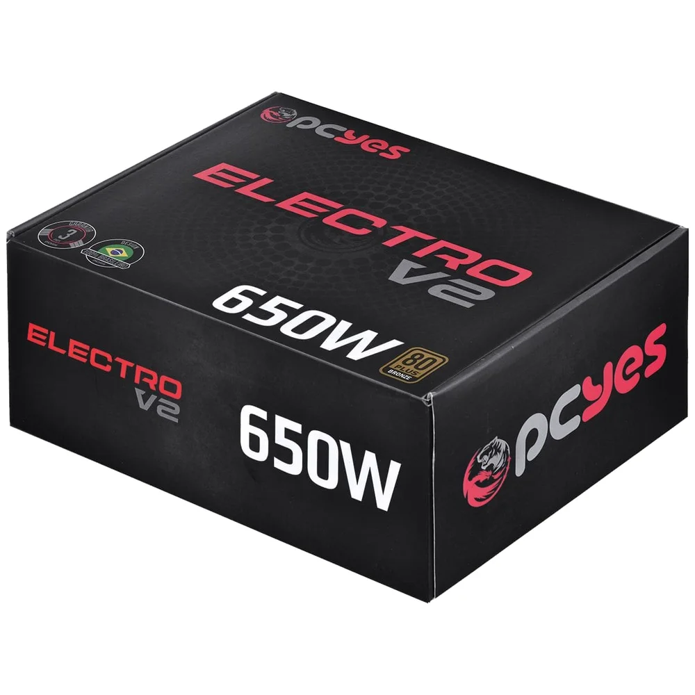 Fonte Pcyes Electro V2, 650W, 80 Plus Bronze, PFC Ativo Fonte Pcyes Electro V2, 650W, 80 Plus Bronze, PFC Ativo