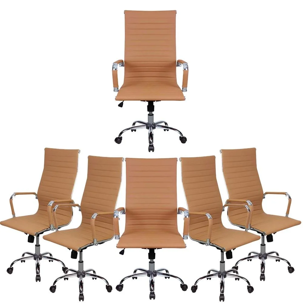 Conjunto com 6 Cadeiras Presidente Boston Giratória Esteirinha Caramelo