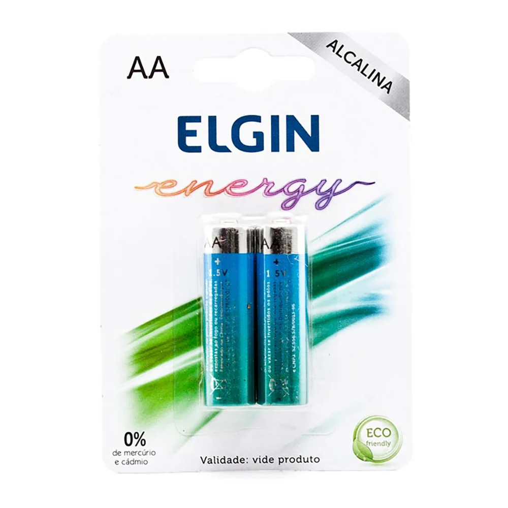 Pilha Alcalina Elgin Aa, 1.5v, Blister, Com 2 Unidades