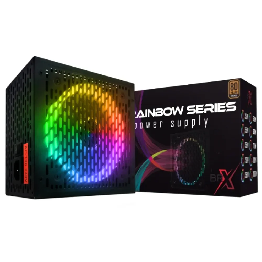 Fonte BRX 750W Rainbow RGB, ATX, 80 Plus Bronze, PFC Ativo Fonte BRX 750W Rainbow RGB, ATX, 80 Plus Bronze, PFC Ativo