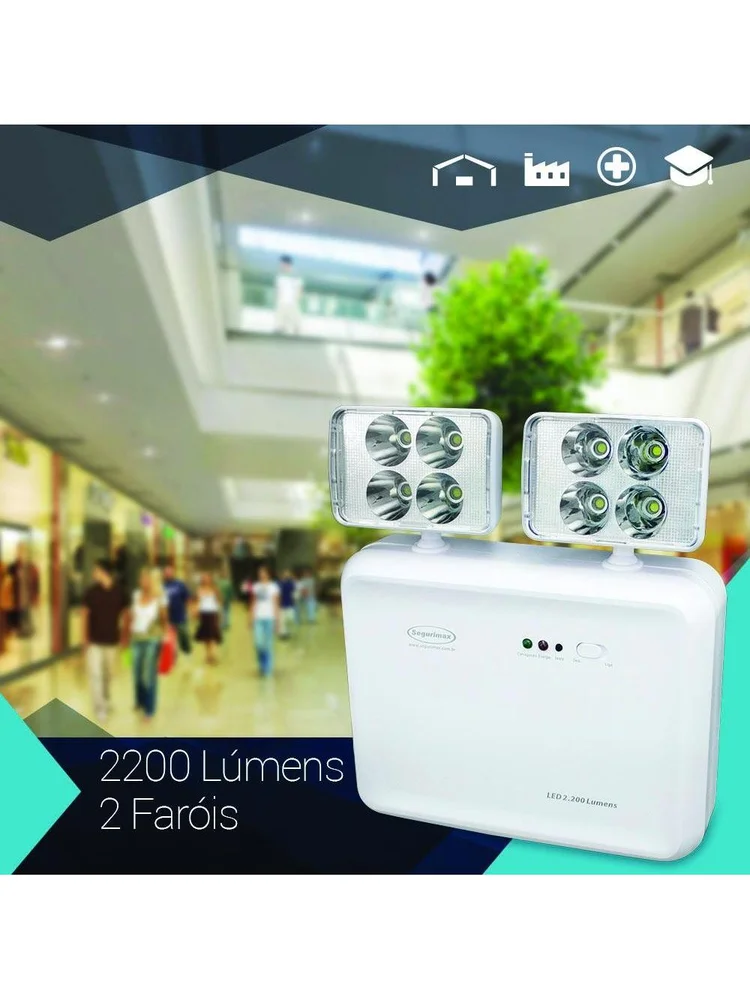 Iluminação De Emergência Led 2.200 Lumens 2 Faróis - Bivolt