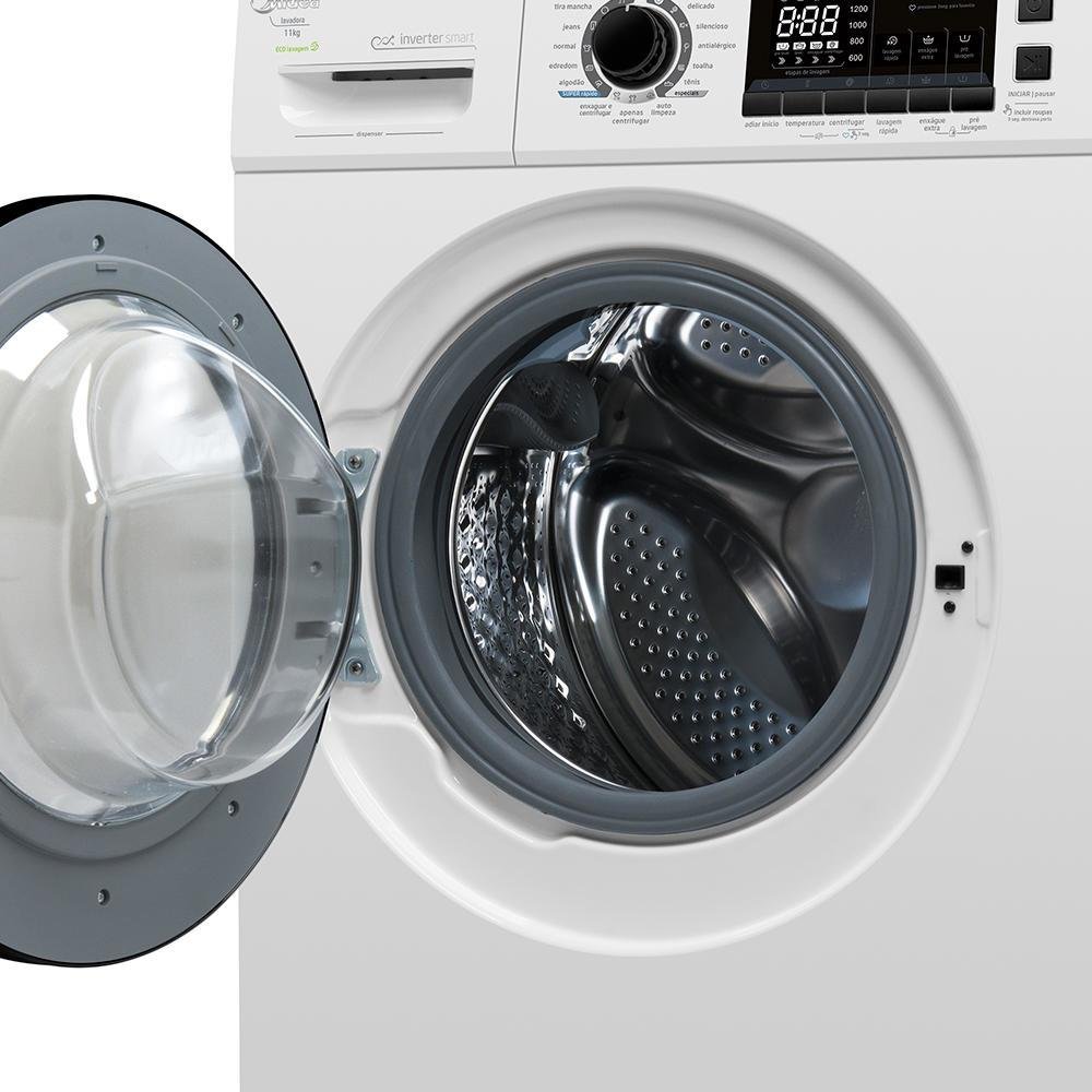 Máquina De Lavar Midea 11kg Storm Wash Inverter, Branca, Com Cesto Inox 110v - LFA11B1 Máquina De Lavar Midea 11kg Storm Wash Inverter, Branca, Com Cesto Inox 110v - LFA11B1
