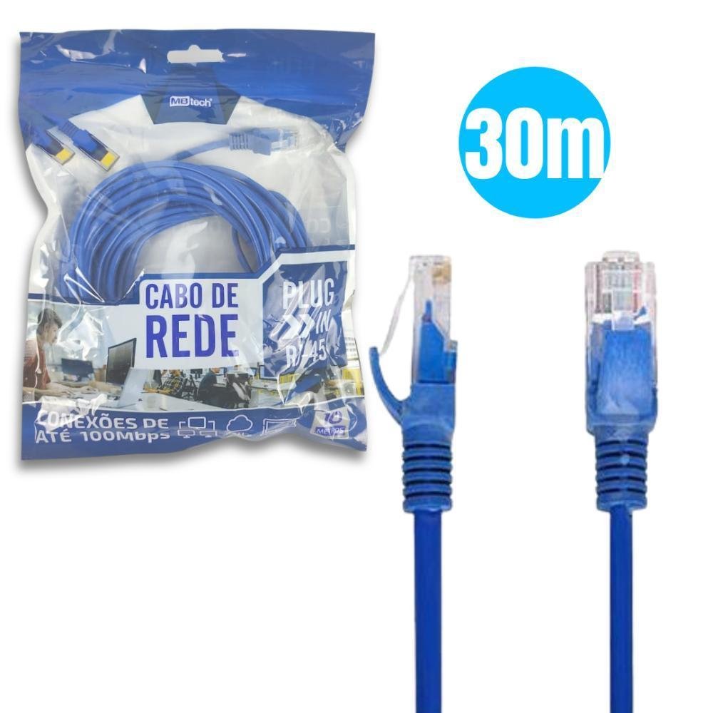 Cabo De Rede 30 Metros Lan Internet Crimpado Rj45 Cat5e Azul