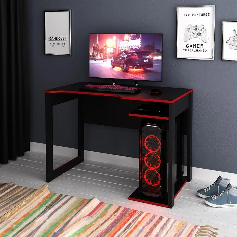 Mesa Gamer Tecno Mobili Escrivaninha Home Office Nicho, Preto com Vermelho