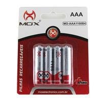 Pilha Recarregável AAA Mox, 4 Unidades, 1000mAh