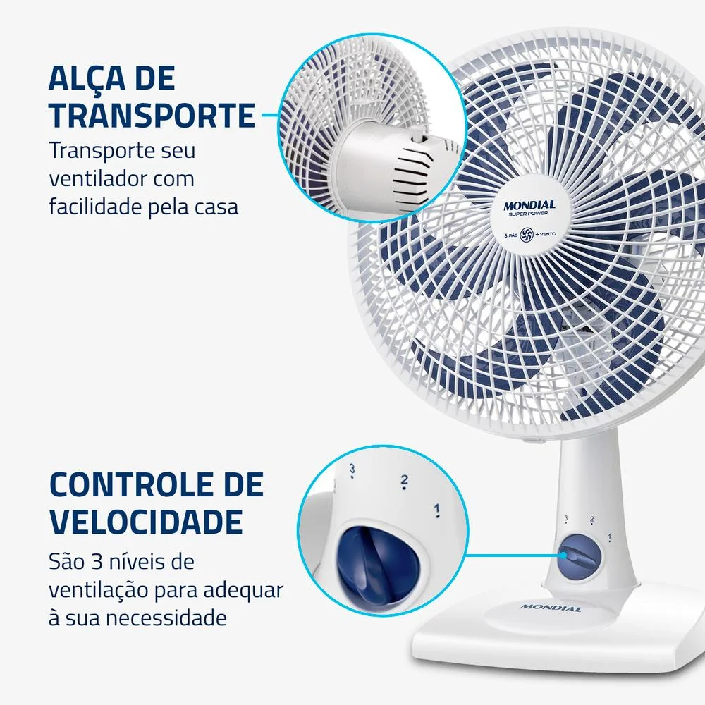 Ventilador de Mesa Mondial Super Power, 30cm, 3 Velocidades, 220V - VSP-30-W