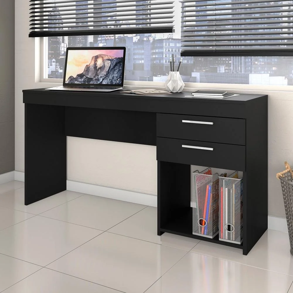 Mesa Para Computador Escrivaninha Home Office Estudos 2 Gavetas 1 Nicho Escritório Quarto Preta Mesa Para Computador Escrivaninha Home Office Estudos 2 Gavetas 1 Nicho Escritório Quarto Preta