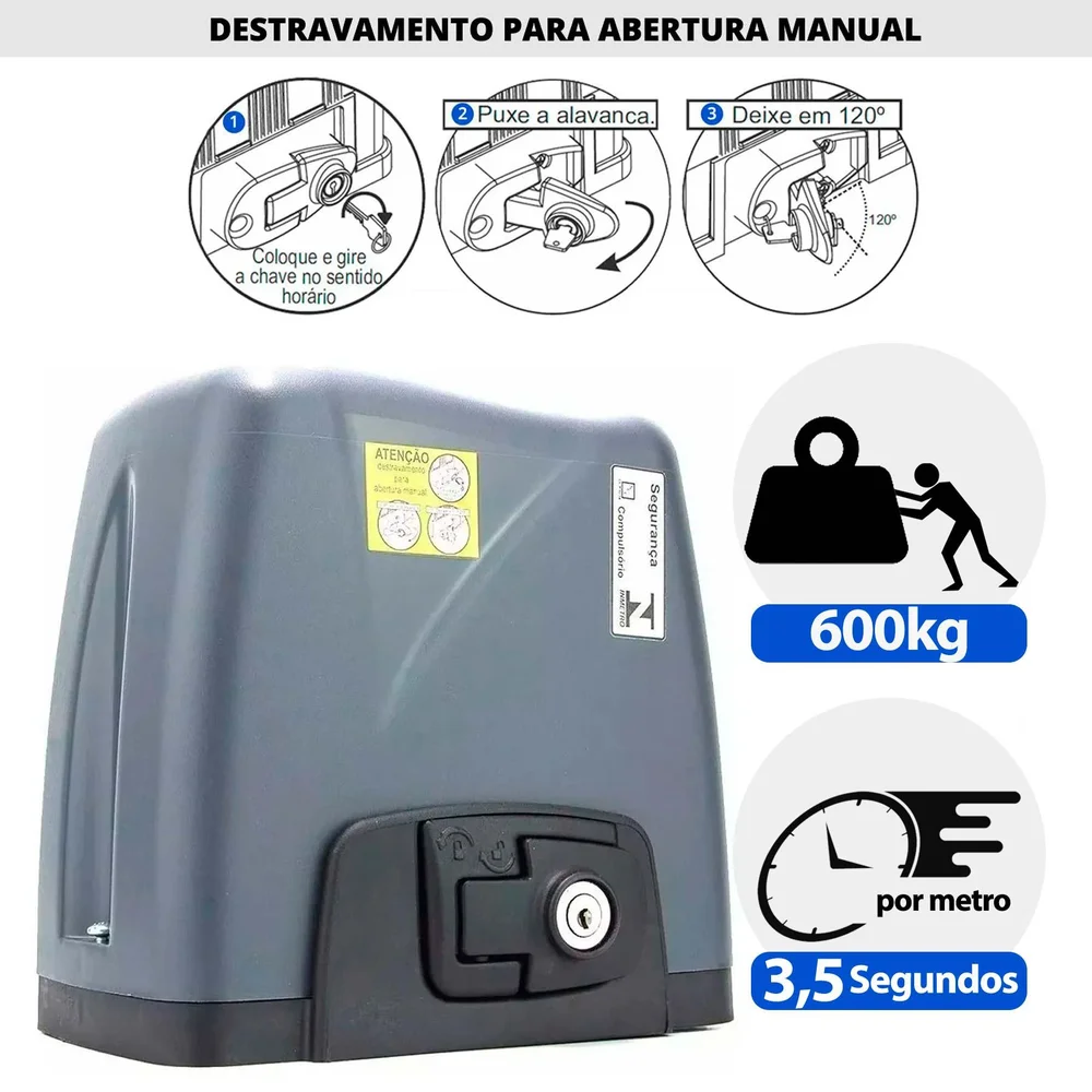 Kit Motor Automatizador De Portão Eletrônico Dz Nano 1/4 220v Rossi Para Portões Até 600kg 2 Metros - 220V