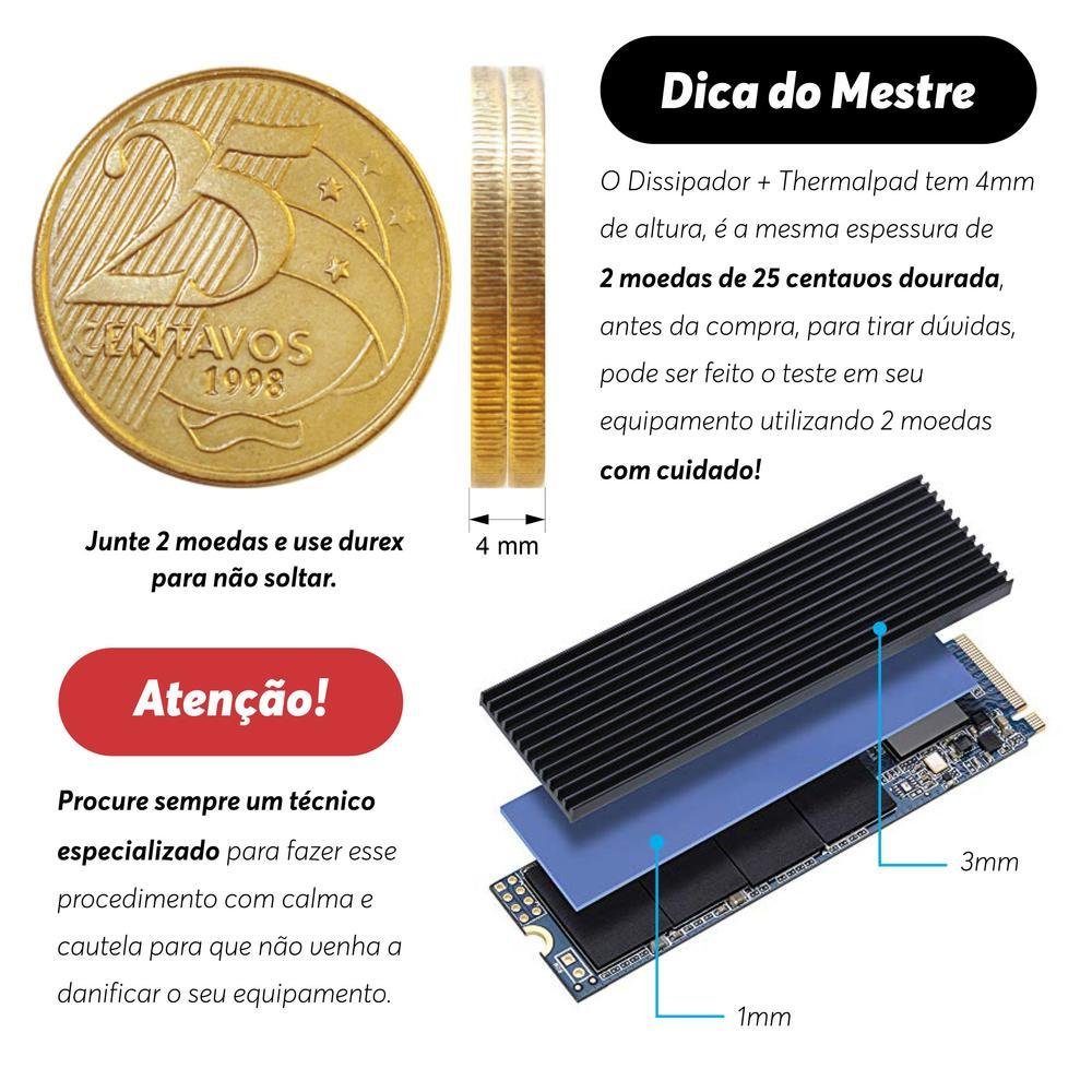 Dissipador Ctech Para SSD M2 NVME NGFF, 2280mm, 4mm, Alumínio, Thermalpad, PC, Notebook e PS5, Preto Dissipador Ctech Para SSD M2 NVME NGFF, 2280mm, 4mm, Alumínio, Thermalpad, PC, Notebook e PS5, Preto