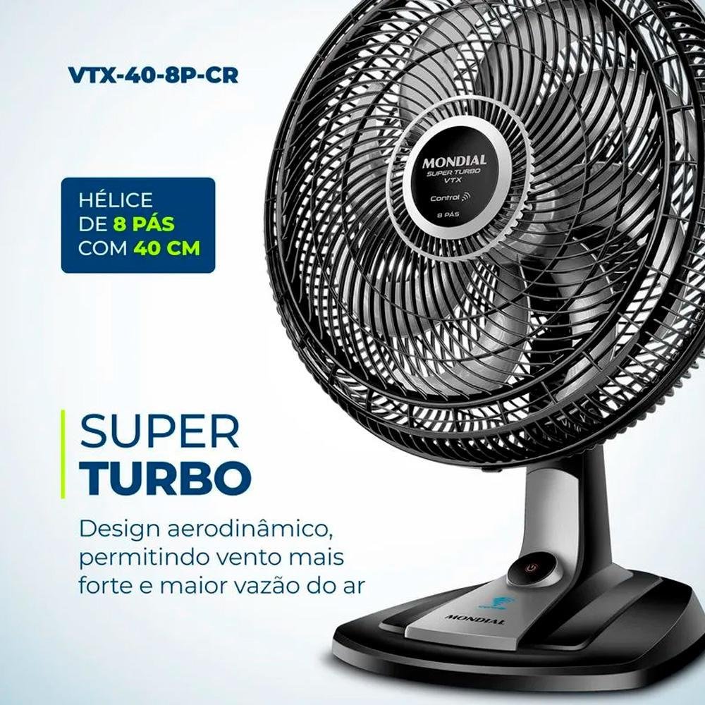 Ventilador De Mesa Mondial Turbo, 8 Pás, 40 Cm, Vtx-40-8p-cr, 127v, Preto/Prata Ventilador De Mesa Mondial Turbo, 8 Pás, 40 Cm, Vtx-40-8p-cr, 127v, Preto/Prata